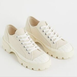 H&M Women's Cream White Canvas Chunky Platform Sneakers Trainers, Sz 5